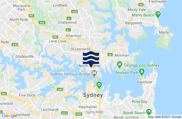 Mappa delle Getijden in North Sydney, Australia