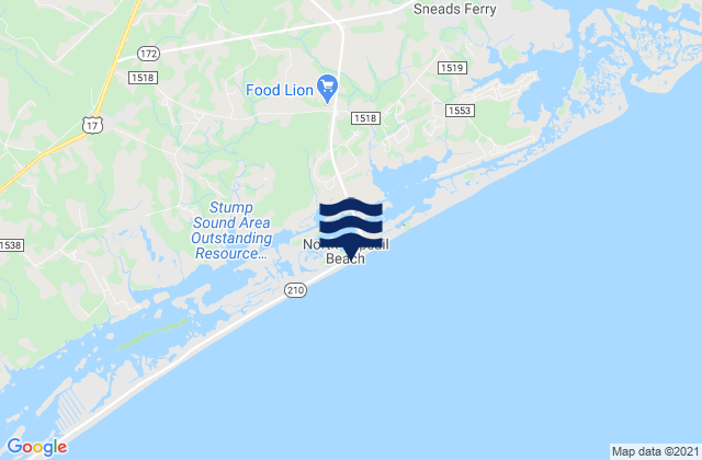 Mappa delle Getijden in North Topsail Beach, United States