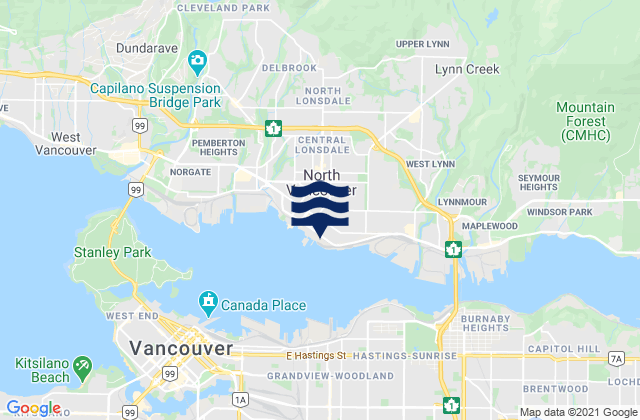 Mappa delle Getijden in North Vancouver, Canada
