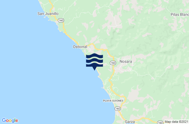 Mappa delle Getijden in Nosara, Costa Rica