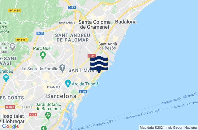 Mappa delle Getijden in Nou Barris, Spain