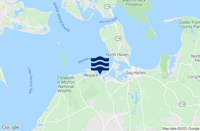 Mappa delle Getijden in Noyack Bay, United States