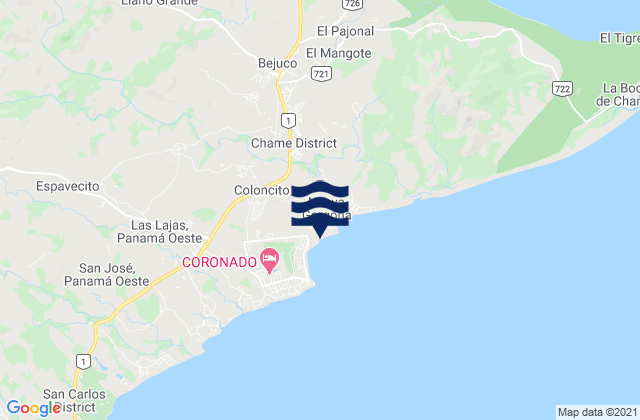 Mappa delle Getijden in Nueva Gorgona, Panama