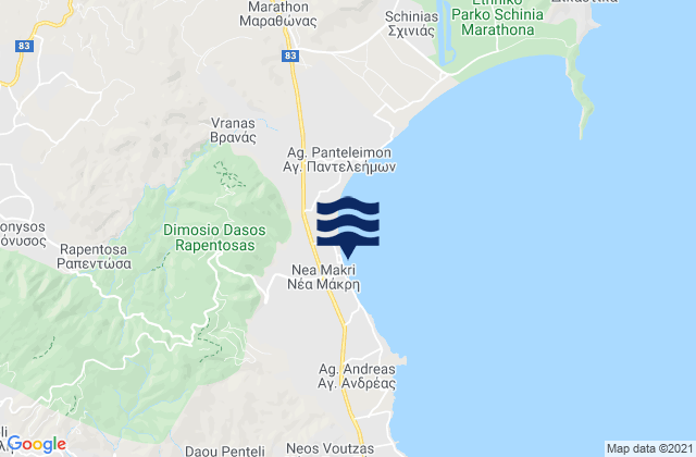 Mappa delle Getijden in Néa Mákri, Greece