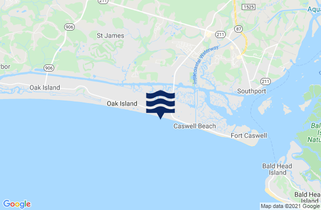 Mappa delle Getijden in Oak Island (Atlantic Ocean), United States