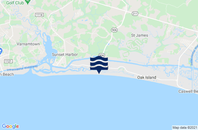 Mappa delle Getijden in Oak Island, United States