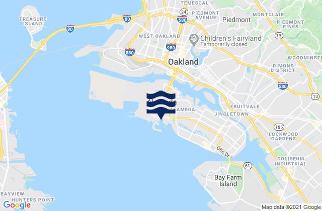 Mappa delle Getijden in Oakland, United States