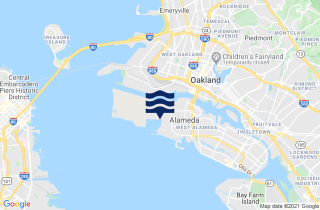 Mappa delle Getijden in Oakland Harbor Grove Street, United States