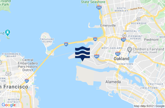 Mappa delle Getijden in Oakland Inner Harbor Channel, United States