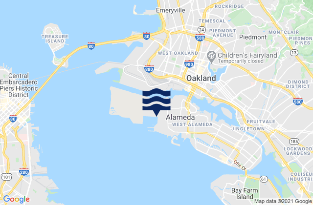 Mappa delle Getijden in Oakland Inner Harbor, United States