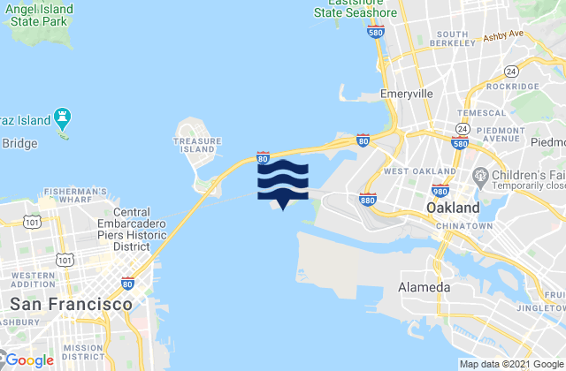Mappa delle Getijden in Oakland Middle Harbor, United States