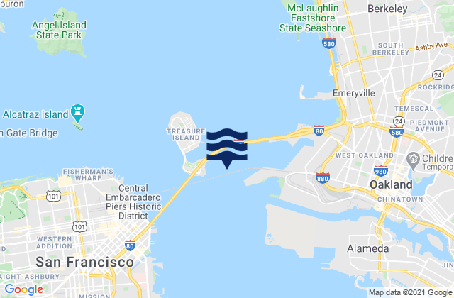 Mappa delle Getijden in Oakland Yerba Buena Island, United States