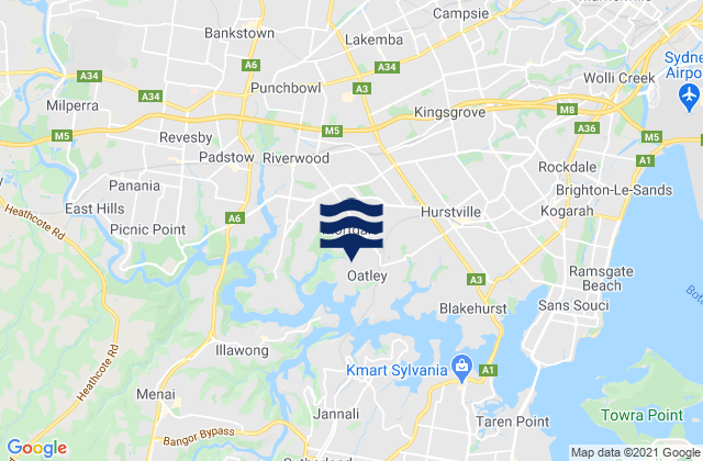 Mappa delle Getijden in Oatley, Australia