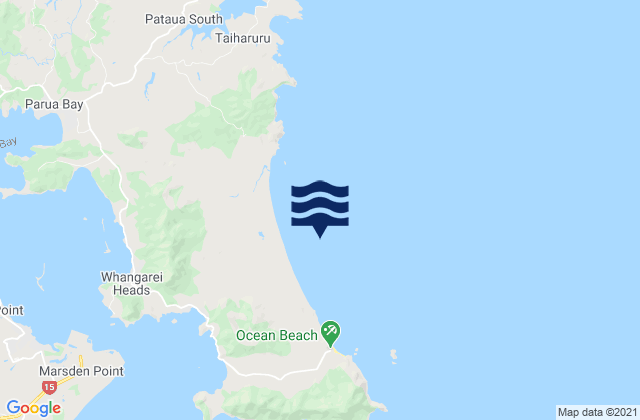Mappa delle Getijden in Ocean Beach, New Zealand