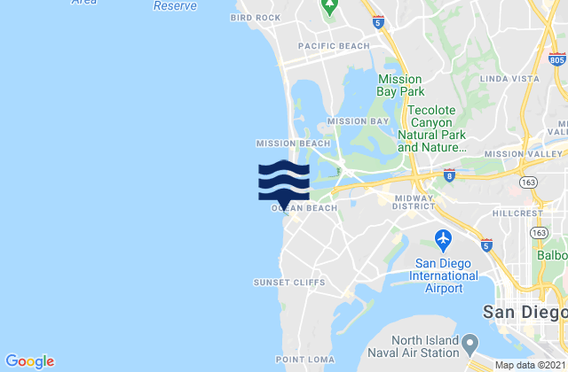 Mappa delle Getijden in Ocean Beach Jetty, United States
