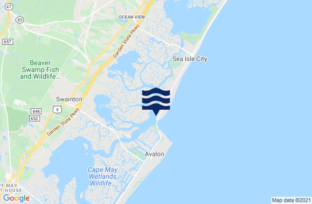 Mappa delle Getijden in Ocean Drive Bridge, United States