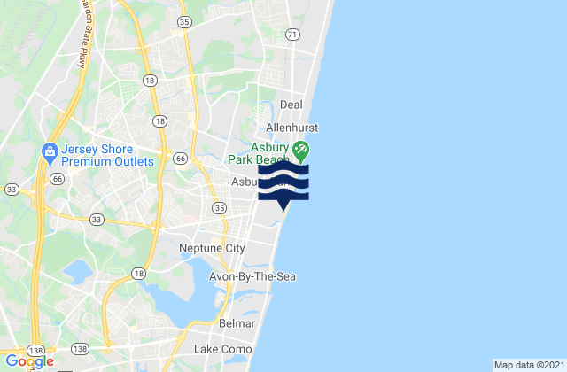 Mappa delle Getijden in Ocean Grove (Neptune), United States