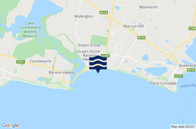 Mappa delle Getijden in Ocean Grove, Australia