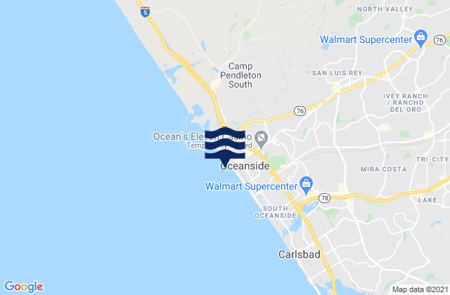 Mappa delle Getijden in Oceanside City Beach, United States
