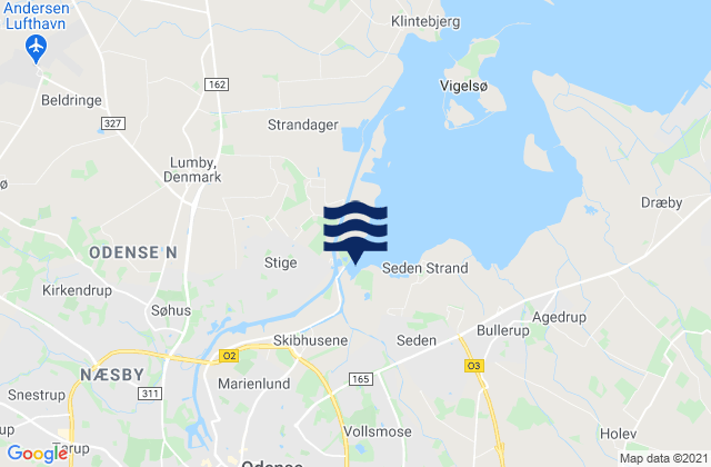 Mappa delle Getijden in Odense Kommune, Denmark