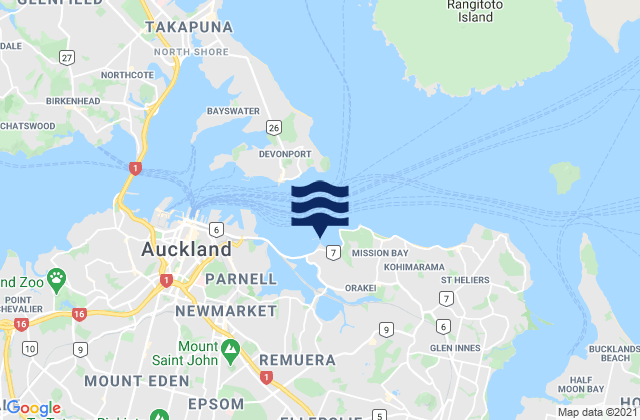 Mappa delle Getijden in Okahu Bay, New Zealand