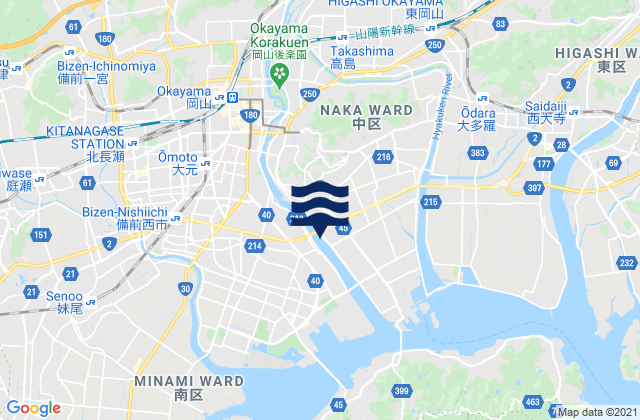 Mappa delle Getijden in Okayama-shi, Japan