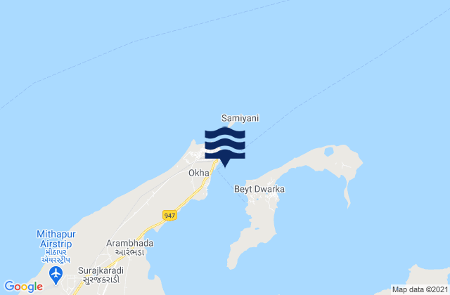 Mappa delle Getijden in Okha Point, India