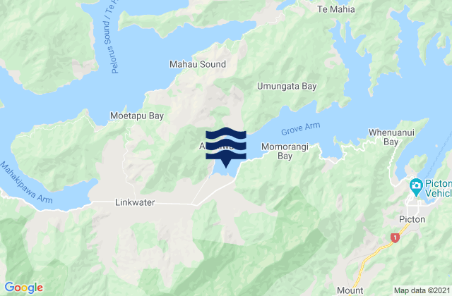 Mappa delle Getijden in Okiwa Bay, New Zealand