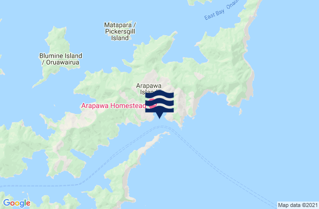Mappa delle Getijden in Okukari Bay, New Zealand