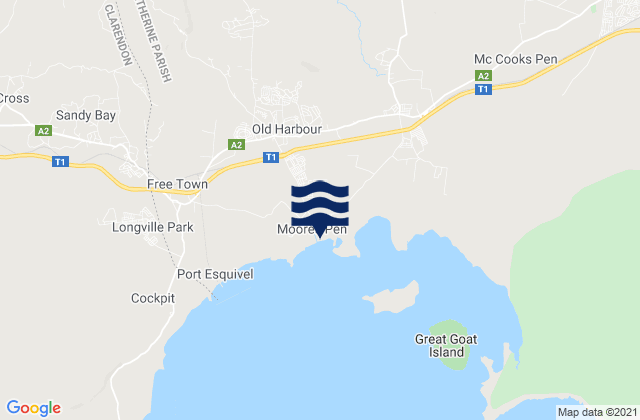 Mappa delle Getijden in Old Harbour Bay, Jamaica