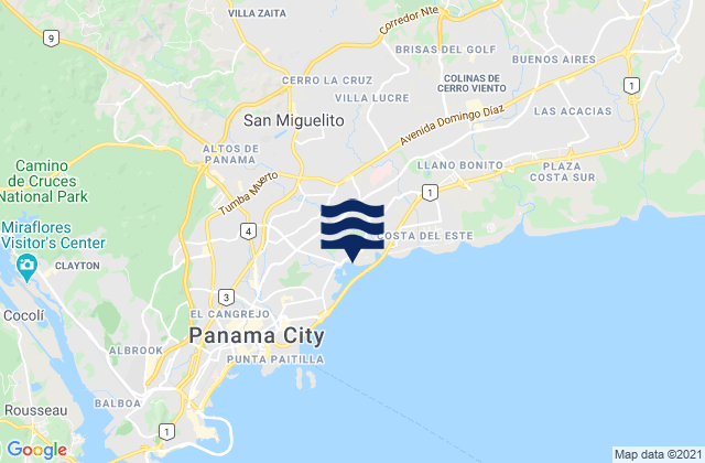Mappa delle Getijden in Old Panama, Panama
