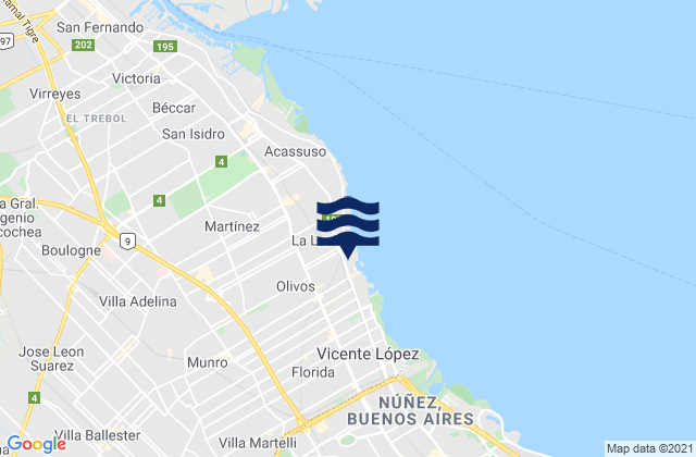 Mappa delle Getijden in Olivos, Argentina