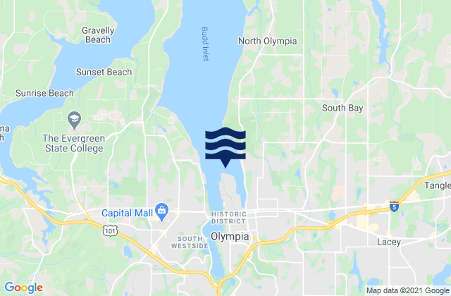 Mappa delle Getijden in Olympia Budd Inlet, United States