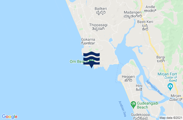 Mappa delle Getijden in Om Beach (Gokarna), India