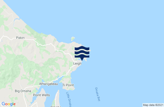 Mappa delle Getijden in Omaha Cove, New Zealand
