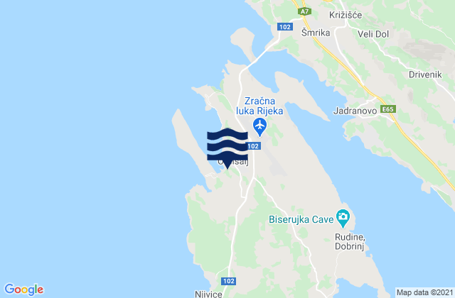 Mappa delle Getijden in Omišalj, Croatia