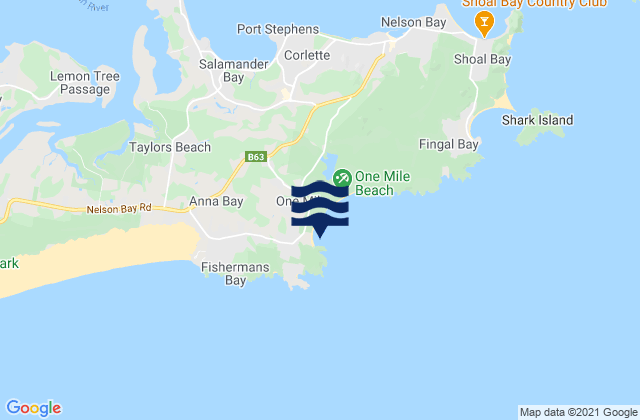 Mappa delle Getijden in One Mile Beach, Australia