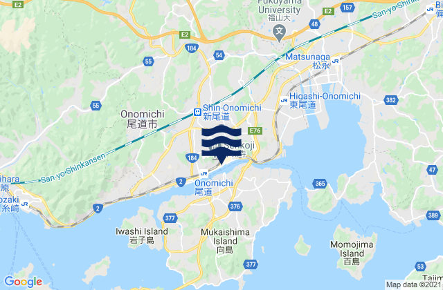 Mappa delle Getijden in Onomichi, Japan