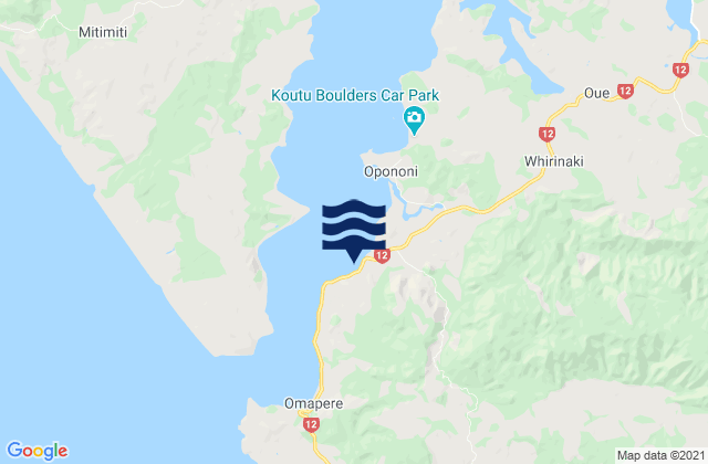 Mappa delle Getijden in Opononi, New Zealand