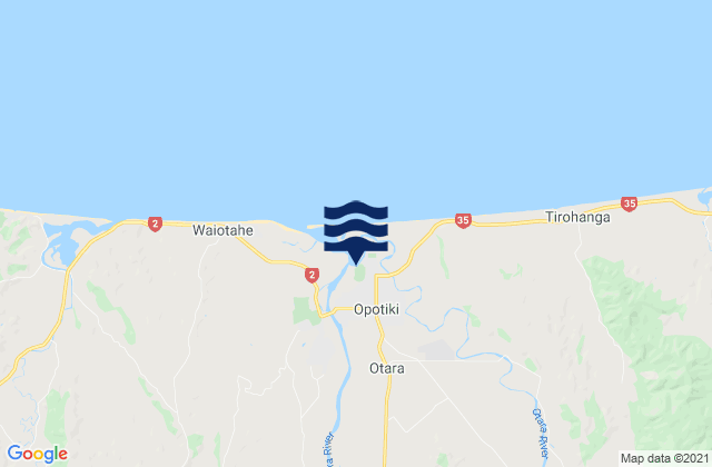 Mappa delle Getijden in Opotiki District, New Zealand