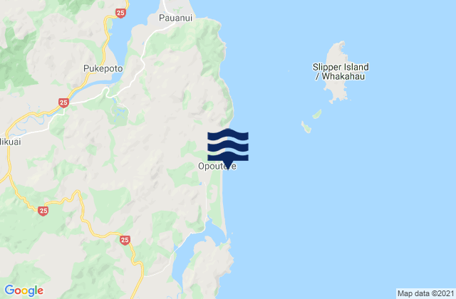 Mappa delle Getijden in Opoutere Beach, New Zealand