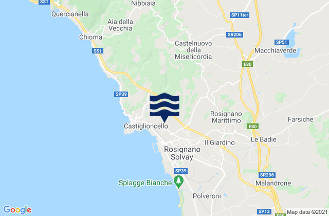 Mappa delle Getijden in Orciano Pisano, Italy