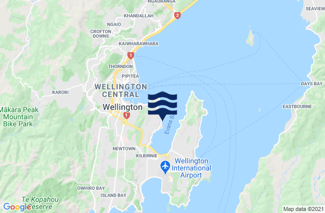 Mappa delle Getijden in Oriental Bay, New Zealand