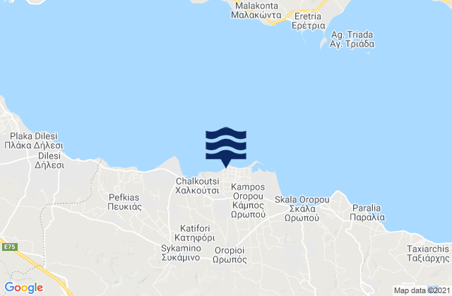 Mappa delle Getijden in Oropós, Greece