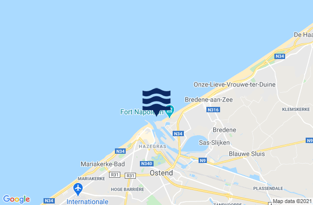 Mappa delle Getijden in Ostend Port, Belgium