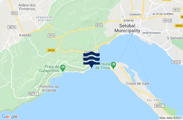 Mappa delle Getijden in Outão Beach, Portugal