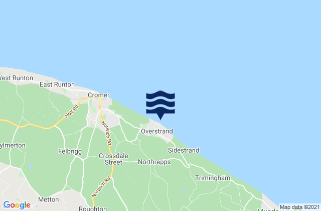 Mappa delle Getijden in Overstrand Beach, United Kingdom