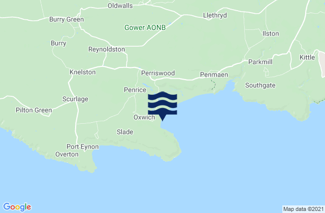 Mappa delle Getijden in Oxwich Bay Beach, United Kingdom