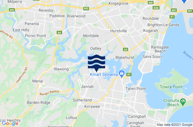 Mappa delle Getijden in Oyster Bay, Australia