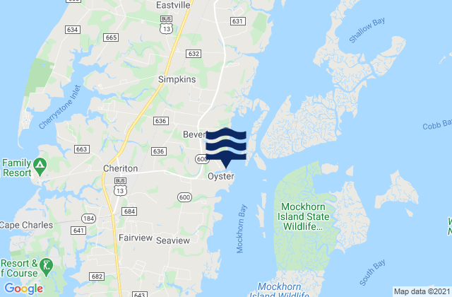 Mappa delle Getijden in Oyster Harbor, United States